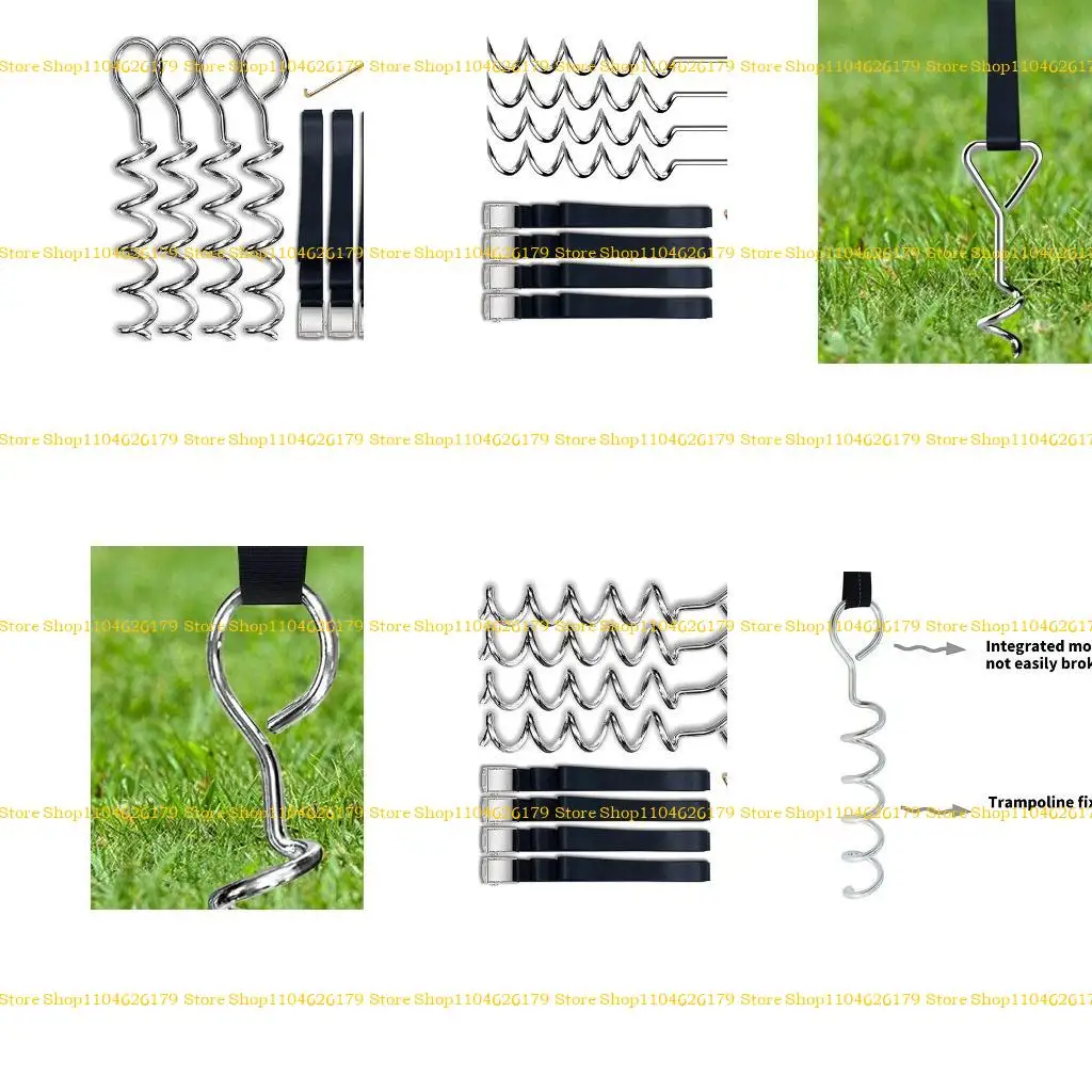 

A1A2 4Pcs Portable Trampoline Stakes Ground Anchors Tie Down Spirals Ground Anchors Stakes with Strap Trampoline Accessories