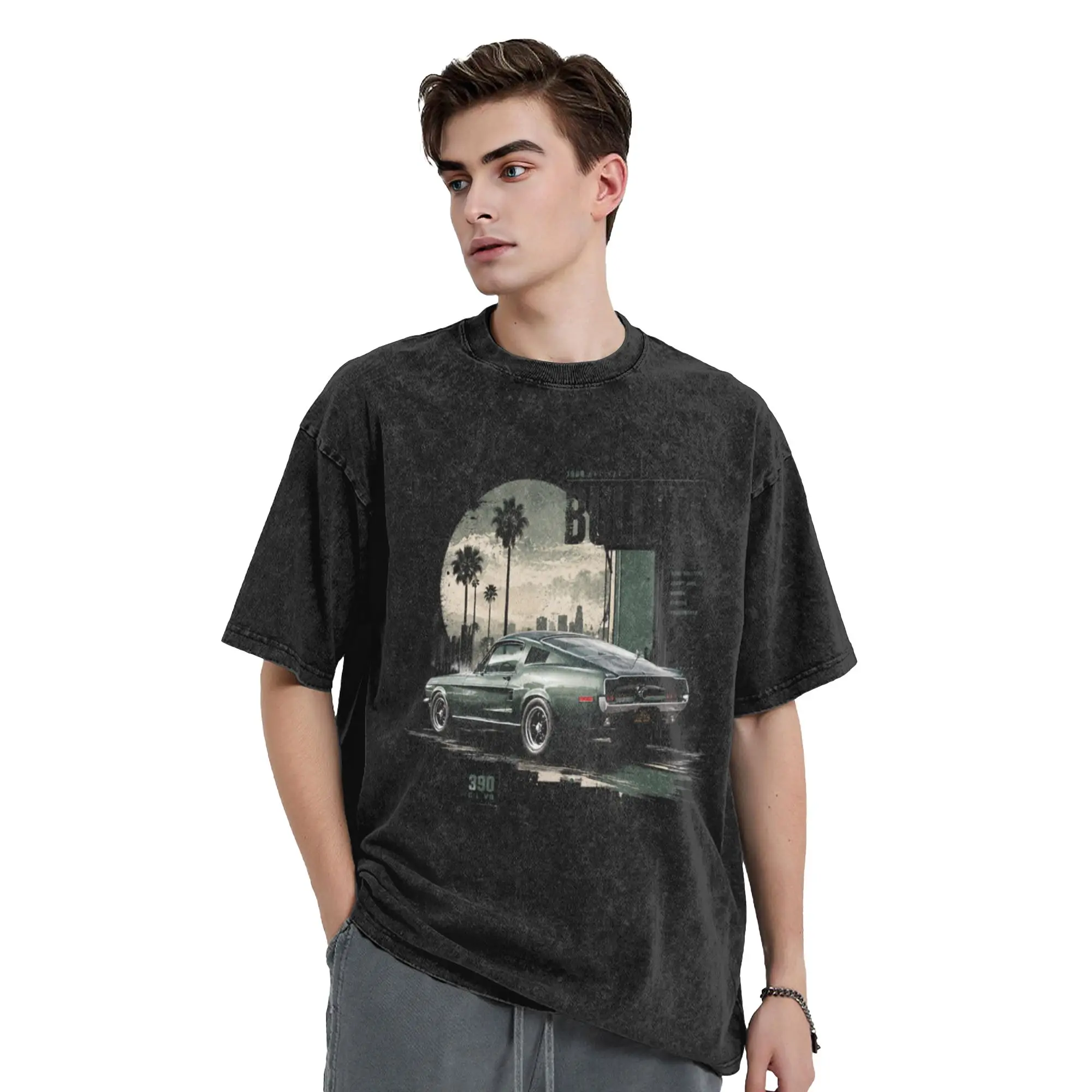 1968 Bullitt Fastback GT 390 V8 Highland Green Vintage Grunge Art Unique Chic A Vintage Oversized Cotton T-Shirts