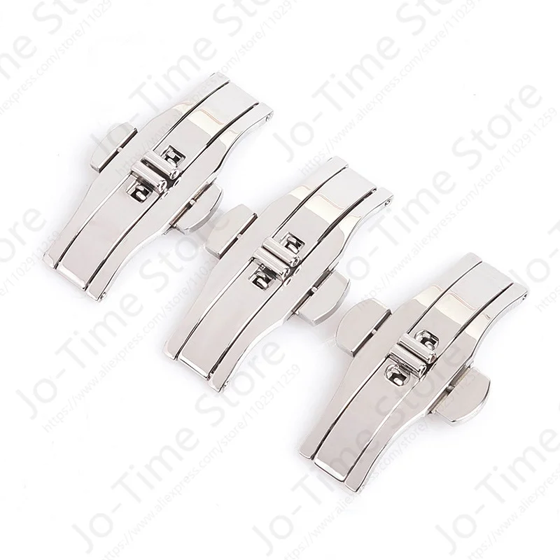유니버설 풀 사이즈 광택 스테인레스 스틸 버클 스트랩 버튼 - 도매용 이중 압력 접이식 나비 디자인
