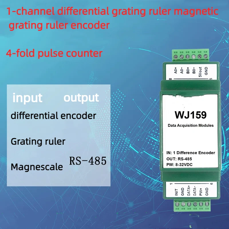 1 Grating Ruler Magnetic Grating Ruler Differential Encoder 4 Frequency Multiplier Pulse Counter Modbus RTU Module WJ159