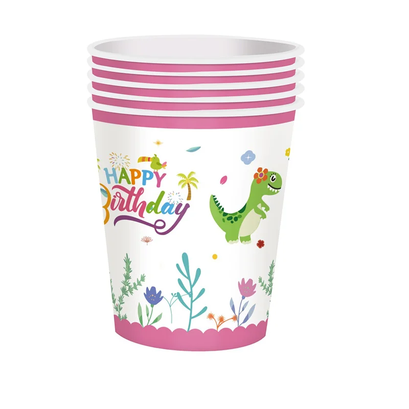 Pink Dinosaur Party Decorations Birthday Dinour Tableware Set Happy Birthday Party Decoration For Kids Boy Jungle Wild Party dec