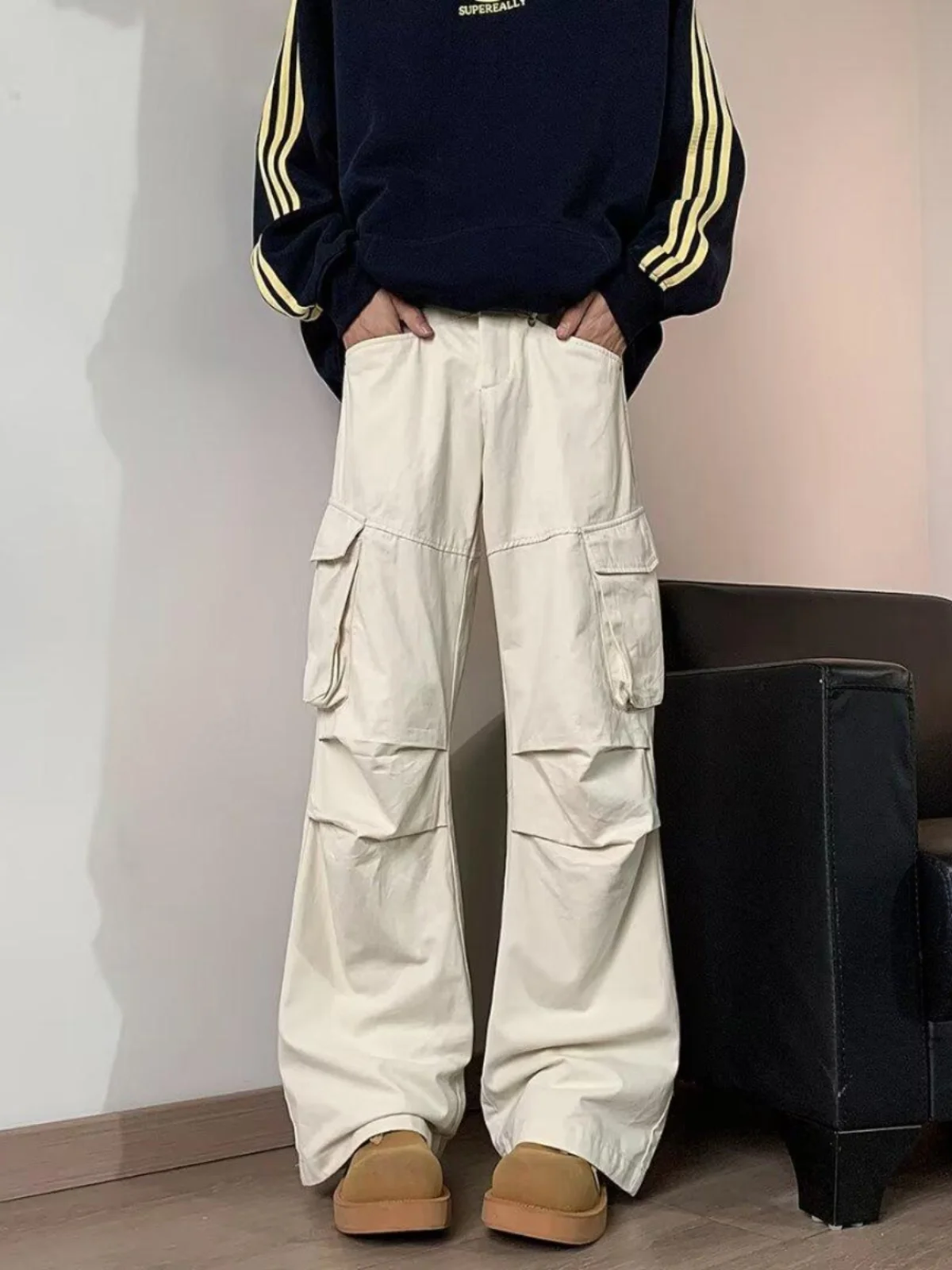 

American Retro Khaki Work Trousers Men's Spring Autumn New Faion Brand y Loose Straight Leg Wide Leg Logging Pants