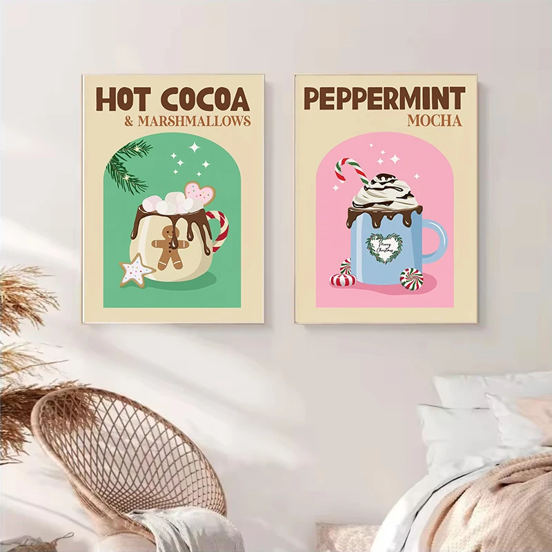 هدايا عيد الميلاد الساخن الشوكولاته القهوة الزنجبيل البيت المشارك طباعة الرسم على لوحات القماش الجدارية صور غرفة ديكور المنزل هدية #3