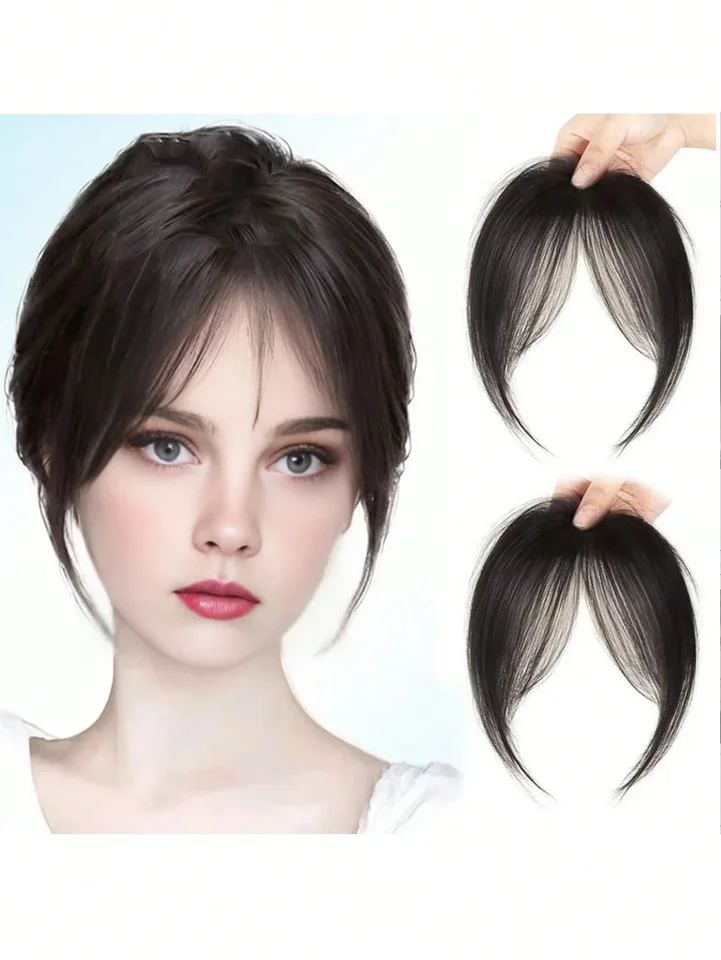 Peluca sintética con flequillo de medio lado, extensiones de cabello con clip, flequillo francés sin costuras, flequillo de ocho caracteres 2