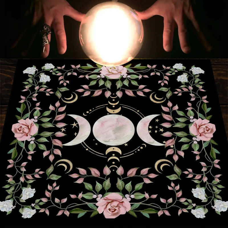 Triple Moon Altar Cloth Alter Cloth Tarot Tablecloth flower Wicca Tarot Mat Decor for Spread Witchy Cottage Core Cottagecore