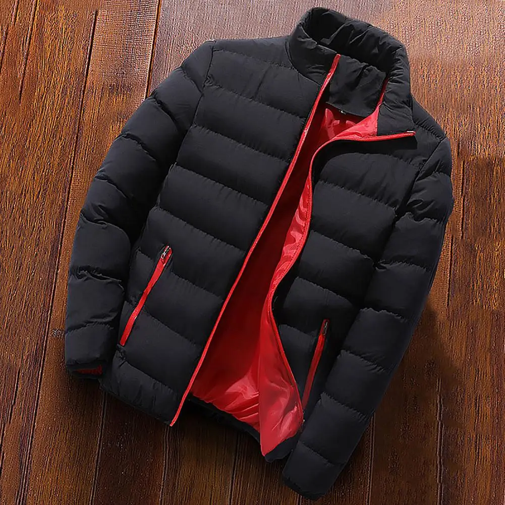 Slim Winter Men Thick Coats Waterproof Solid Color Stand Collar Male Windbreak Cotton Padded Down Jackets Casual Mens Outwear