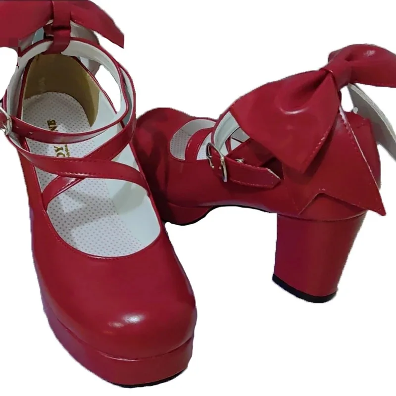 

Обувь для косплея в стиле аниме Puella Magi Madoka Magica, туфли Лолиты в японском стиле, красные туфли на высоком каблуке для женщин, принцесса с бантом для девочек FDSFSE