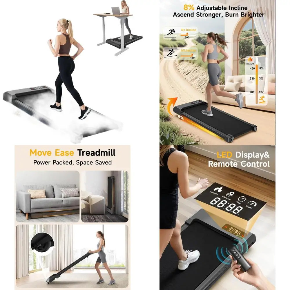 

Compact Under Desk Treadmill with Incline, Portable Walking Pad for Home or Office, 300+ LB Capacity, Quiet Operation, LED Displ