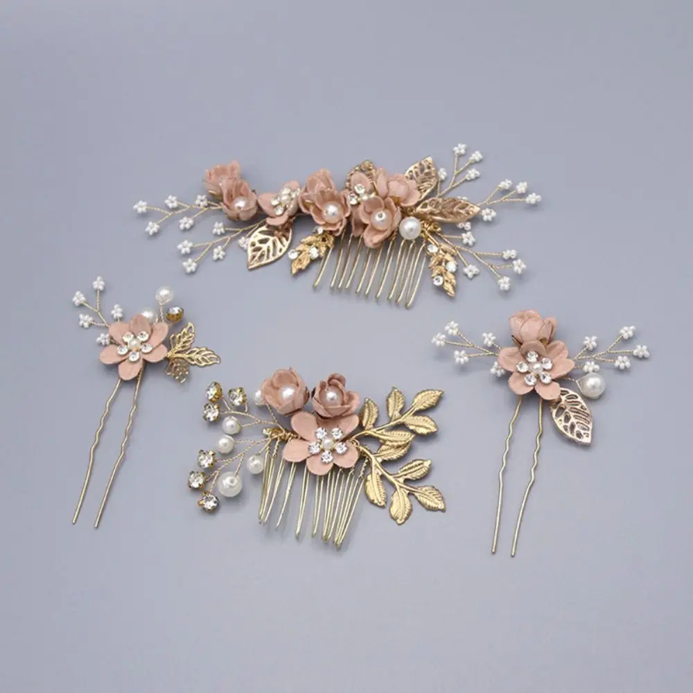 

4 Pcs/Set Handmade Bridal Hair Accessories Trendy Sweet and Cute Flower Pearl Headpiece Temperament Sense of Advanced