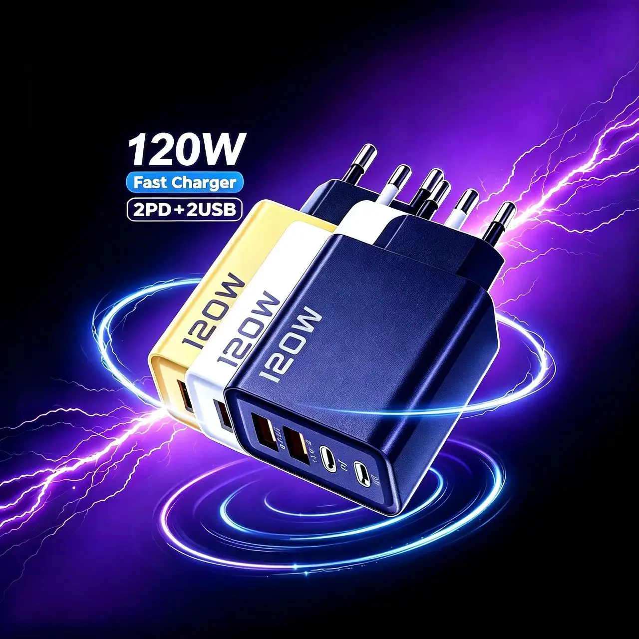 Quick Charge 3.0 Fast Charger Muti Total 120W 4 Port USB Type C PD Mobile Phone Wall Adapter for iPhone 16 Samsung S24 Xiaomi 15