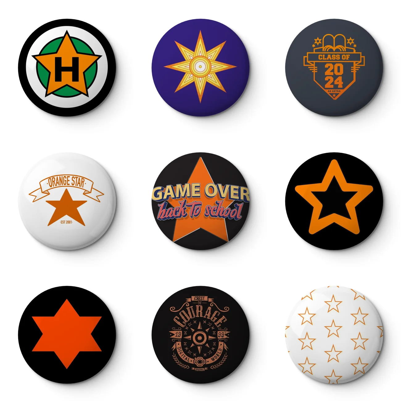 Orange Star High School Crest Soft Button Pin Customizable Metal Decor Women Jewelry Gift Cute Funny Hat Lover Lapel Pin