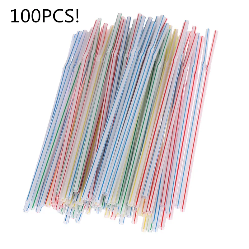 hot sale! Colorful 100PCS Curved Plastic Drinking Straw Cocktail Wedding Birthday Party Summer Drinking Straws Bar Drink Accesso