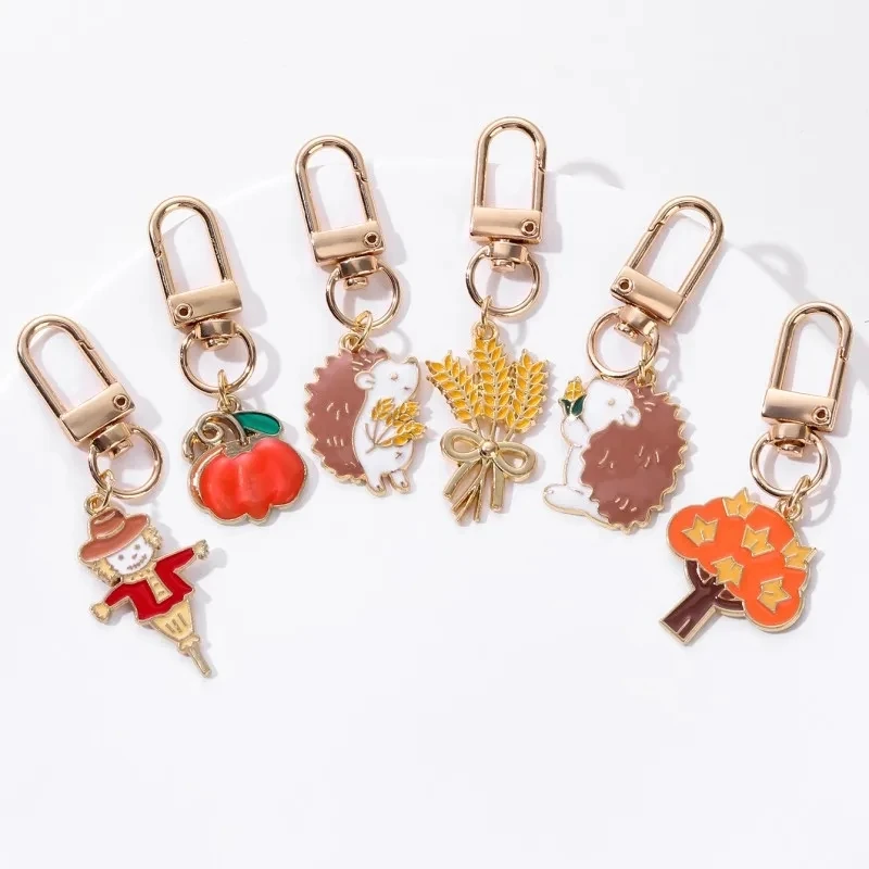 

Cute Hedgehog Pumpkin Scarecrow Wheat Ear Keychain The Joy of Autumn Harvest Happy Pride Keyring for Thanksgiving Jewelry Gift