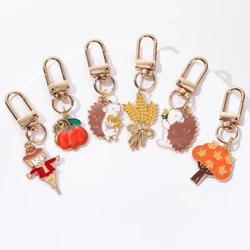 Cute Hedgehog Pumpkin Scarecrow Wheat Ear Keychain The Joy of Autumn Harvest Happy Pride Keyring for Thanksgiving Jewelry Gift