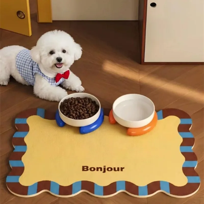 Bonjour Wave Edge PU Leather Pet Feeding Mat Waterproof Anti-slip Dog Cat Bowl Pad Oilproof Easy Clean Pet Dining Placemat