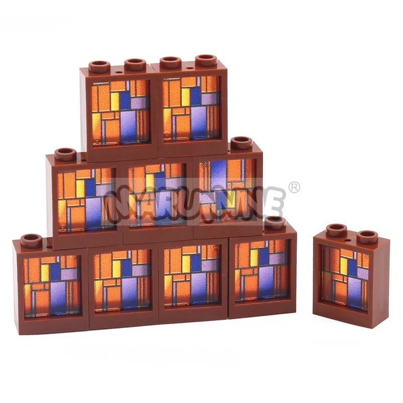 MARUMINE MOC Baustein, Ziegelstein, bedrucktes Fenster, 1 x 2 x 2 Rahmen, Glas, Street View, Hausteile, Zubehör, 60601, 60592, kompatibel