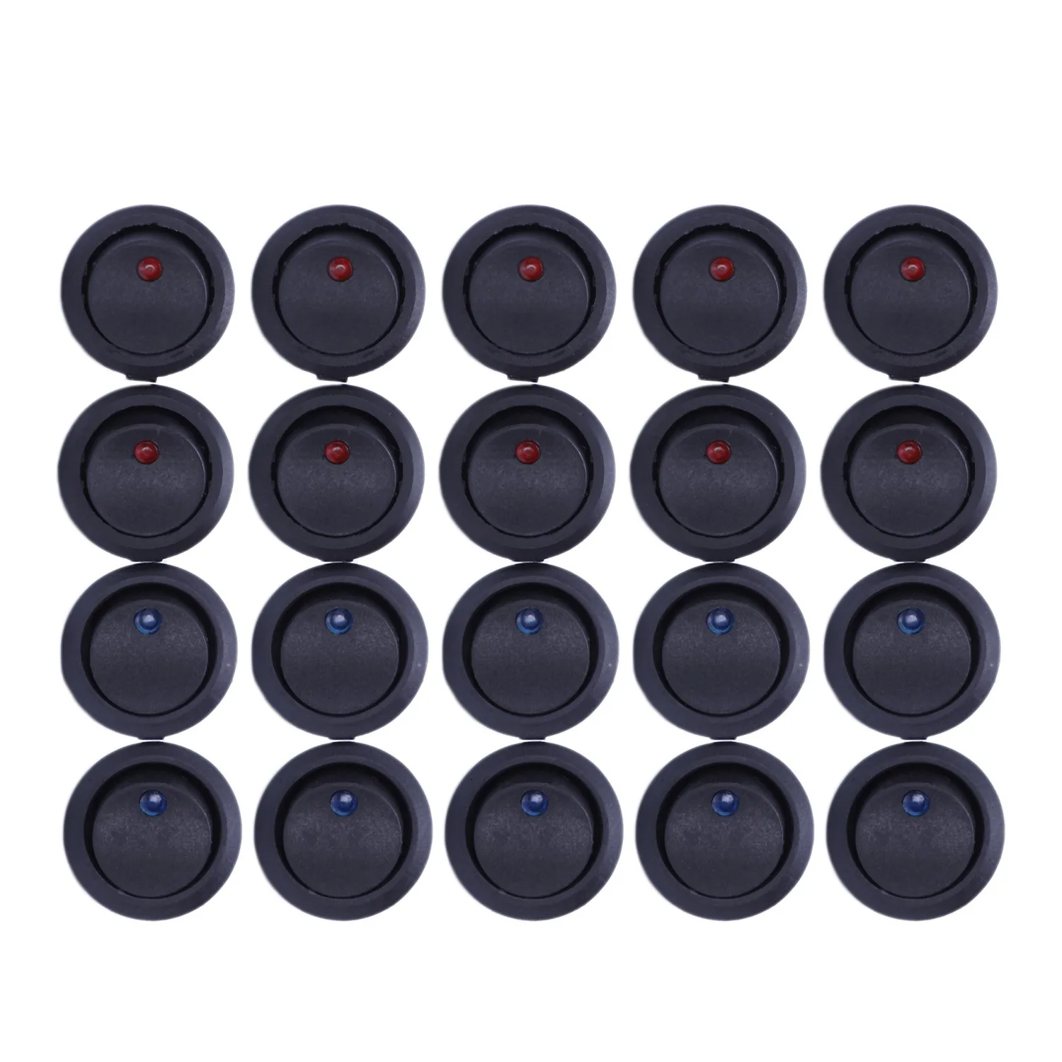 20 Pcs 12V 20A Amps On/Off/ 3 Position Terminal Round Rocker LED Toggle Switch Blue & Red