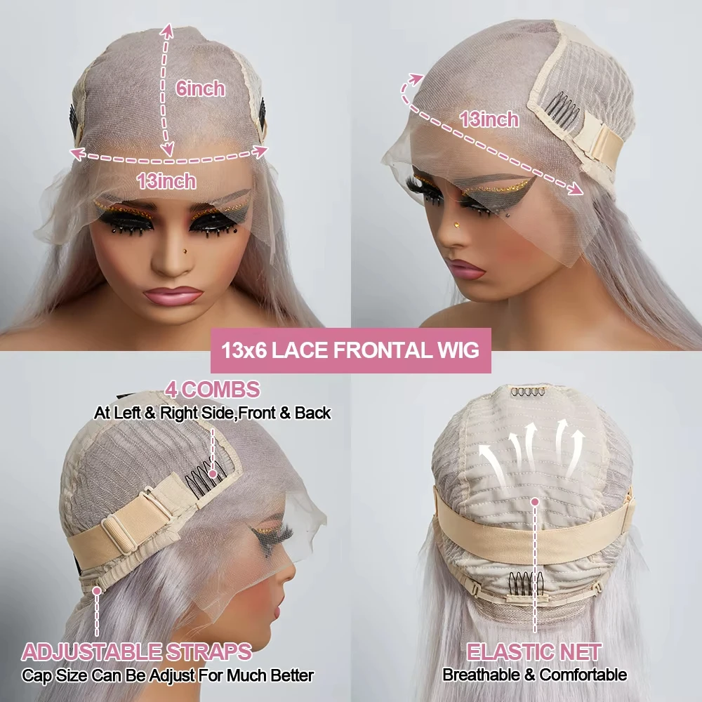 Wig Rambut Manusia Lurus Abu-abu Perak 40 30 Inci Berwarna Kepadatan 250 13X6 13X4 HD Wig Renda Depan Transparan Telah Dipetik untuk Wanita