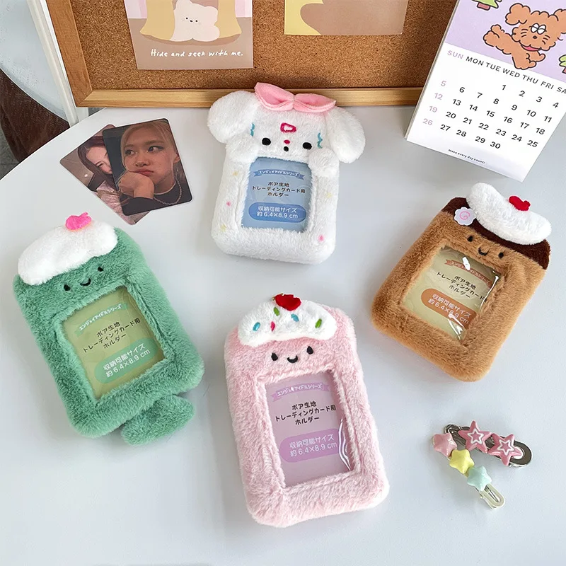 Korean ins Cute Animals Plush Kpop Album Card Holder Bus Card Bank ID Card Protective Display Sleeves Students Bag Pendant Gift