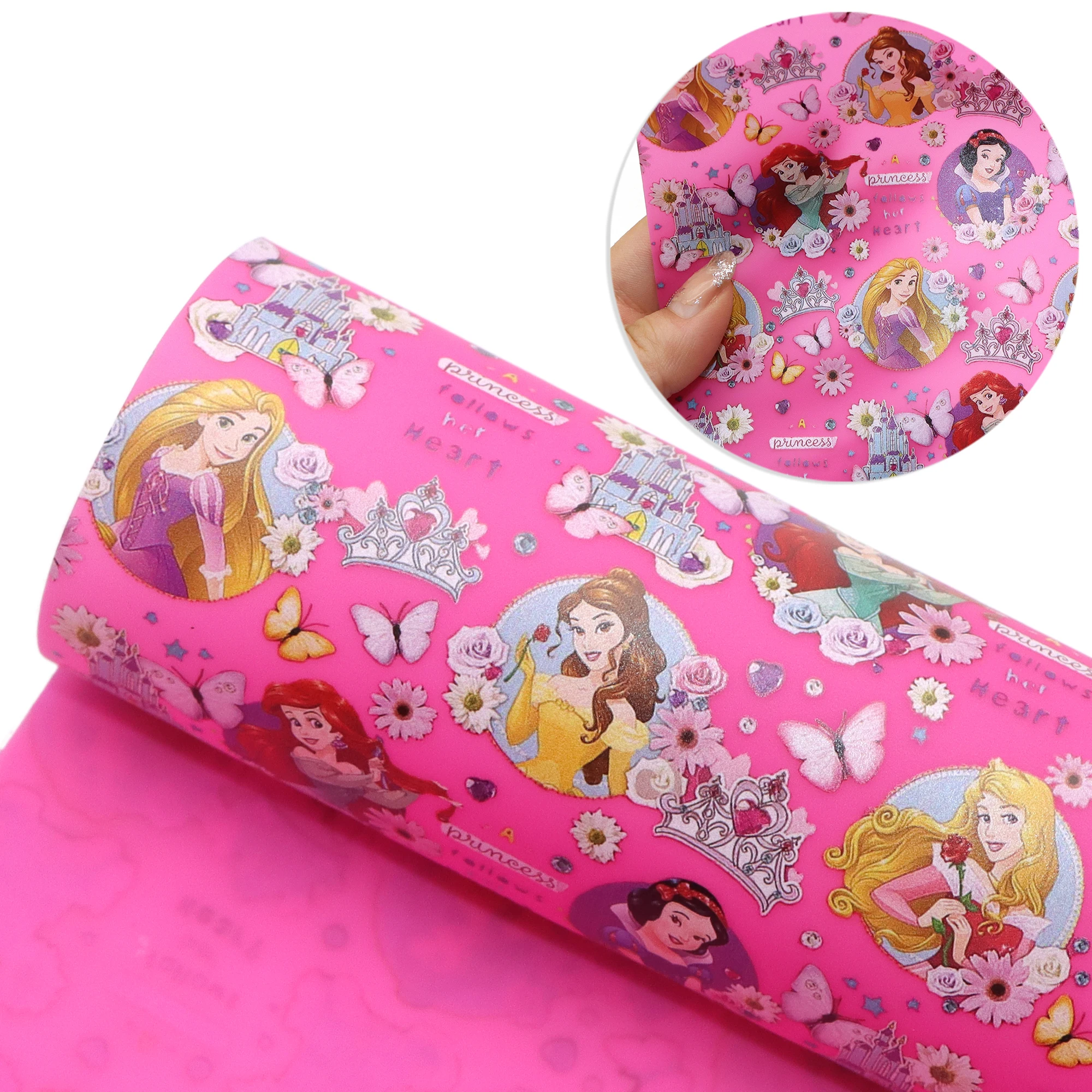 Disney Cinderella 20*33cm UV Printing Jelly Faux Leather Sheets Cartoon Synthetic Leather Roll Fabric DIY Earrings Hair Bows