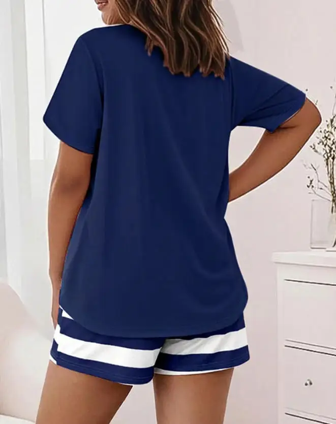 

2026 New Style Shorts Set Printed Crew Neck Short-Sleeve Top and Stretch Shorts Casual 2-Piece Set