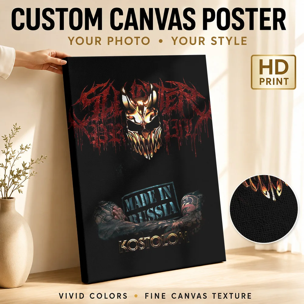 Slaughter To Prevail Masked Figure Framed Canvas Print Customized Photo Contemporary Wall Art For Record Shop Listening Area