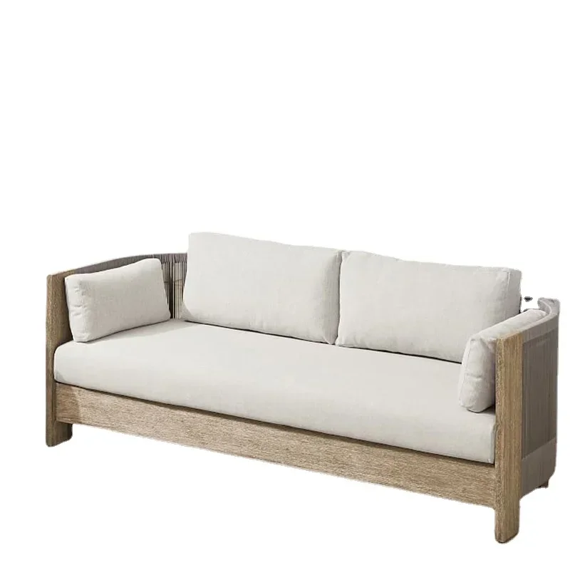 2023 Modernist Design Outdoor Sofa Garden Sofa The Low-slung Seats And Broad Planks Weathered Solid Wood Teak Lounge Chair