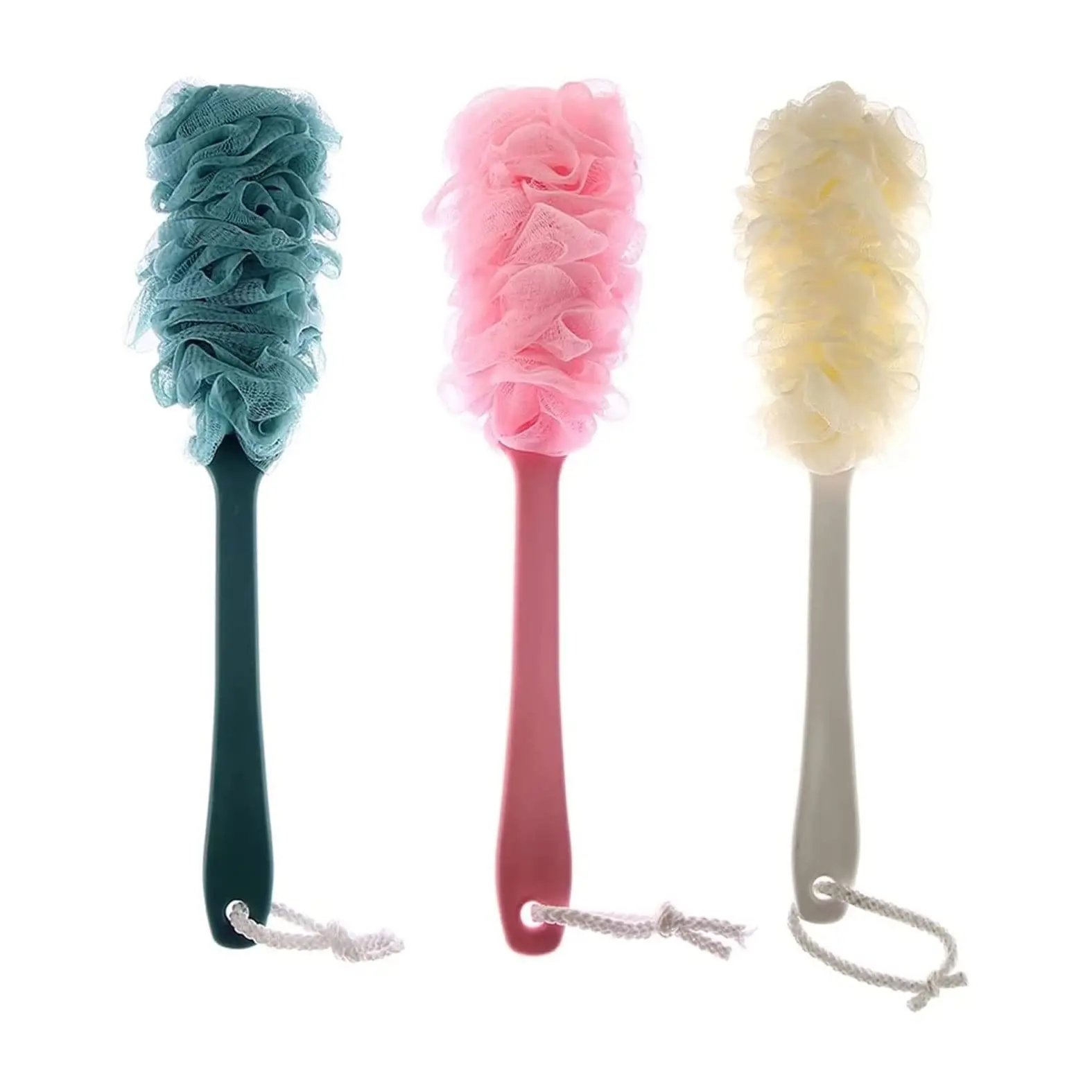 3 Pieces Back Scrubber for Shower Loofah,Long Handle Bath Body Brush Soft Nylon Mesh Loofah Sponge On a Stick for Men