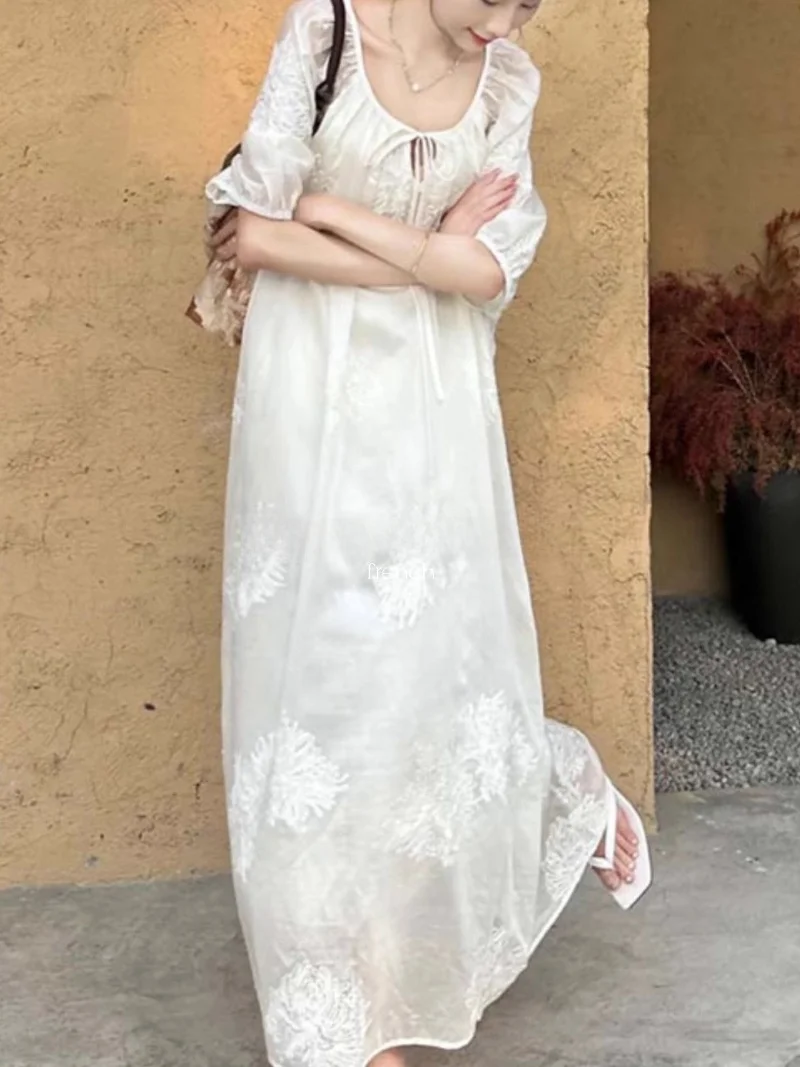 

ROUJE KEFSS Gentle Sle Loose Summer Tea Break Dr Women's Faionable Soft Wind Dr ort Sve Other Material