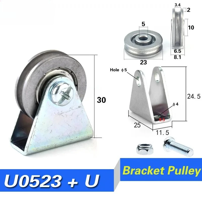 Bracket Logam Tipe U/L Pandu Roda Cekung dengan Roda Bantalan dan Roller Pulley