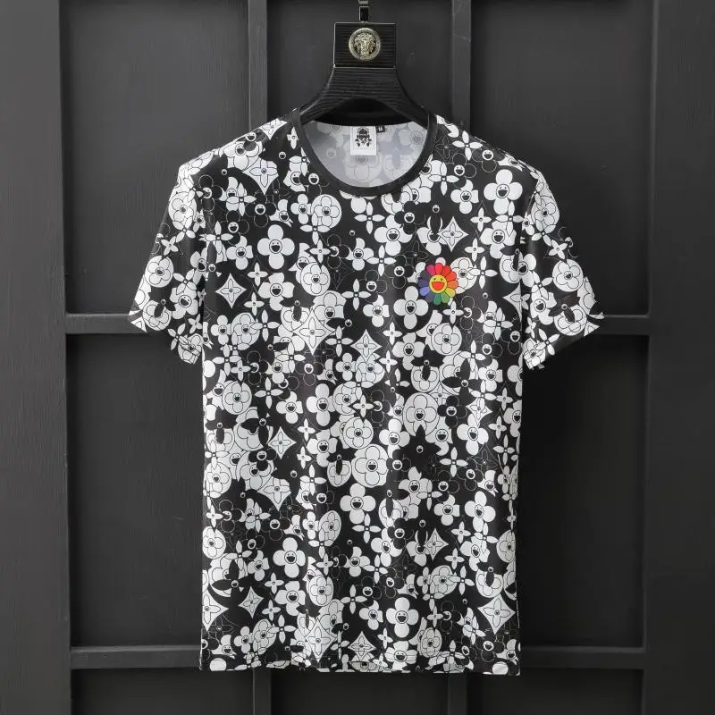 European and American men's wear summer 2022 new  Cartoon print with short sleeves and round collar  Fashion ice silk T-shirt