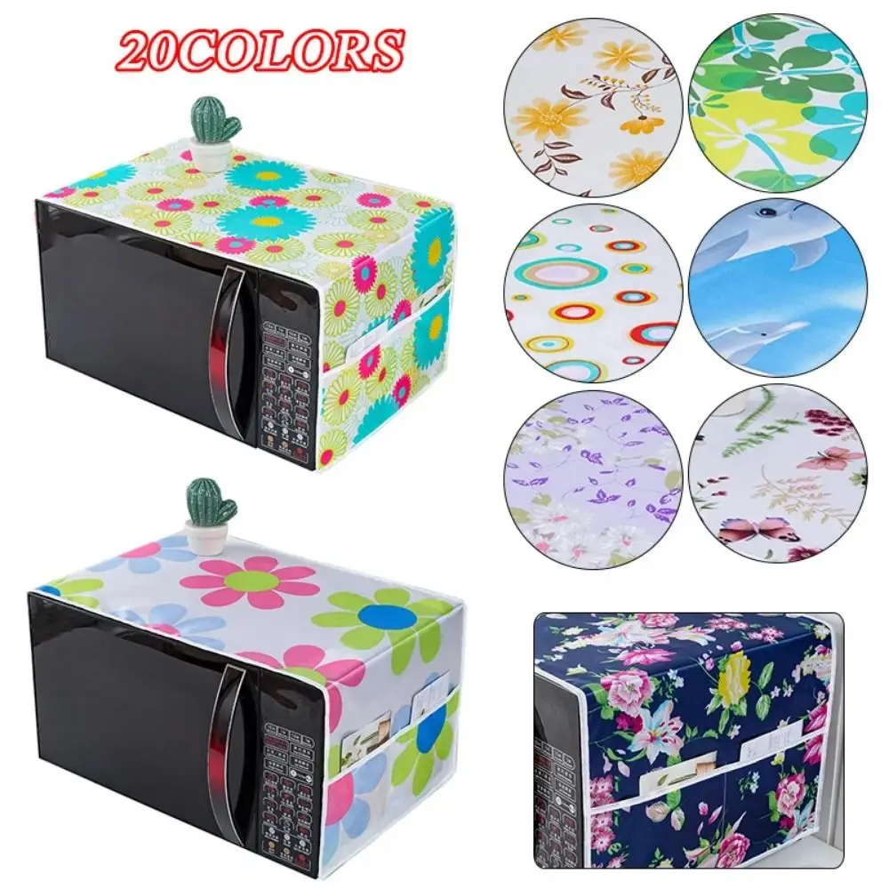 Microwave Dust Cover Cartoon Tree Leaf Printed Microwave Top Dust Cover Cloth with Storage Pocket Waterproof Oven Cover