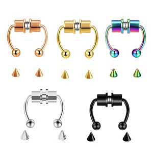 False piercing nose ring for women, septum rim, non -piercing, nose clip, rock, hiphoop, stainless steel, magnet fashion, punk, body jewelry 8 Main Stainless Steel Sales - №6
