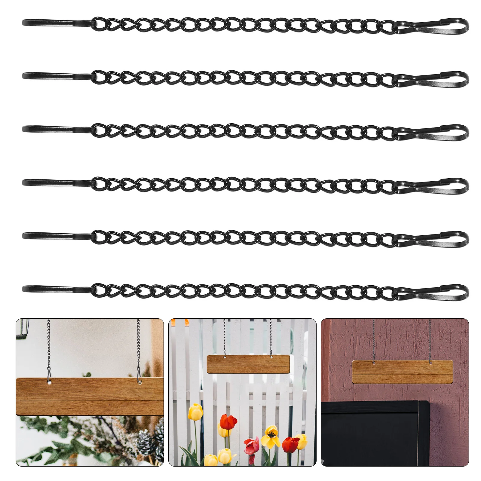

6pcs Door Sign Hanging Chains Black Iron Material Decorative Chain For Window Plant Basket Porch Lantern Mounting Hardware