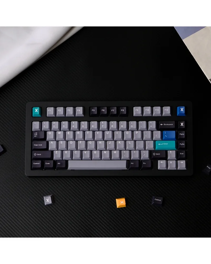 

Grey black and blue color block pbt dye sub keycaps full set oem profile for mechanical keyboards