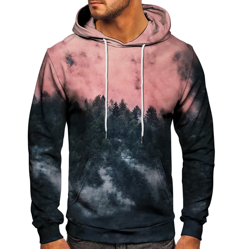 Natural Scenery Forest Coconut Tree Flower Yin Yang Gossip Pattern Print Men Fashion Hoodies Unisex Hoody Sweatshirt Size S-6XL