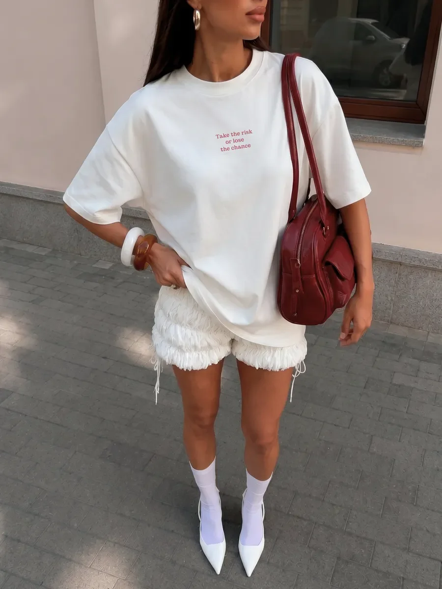 2026 Summer 100% Cotton T-Shirt American Style Personalized Street Short Sleeved Fashion Loose Over Size Top That Covers Meat