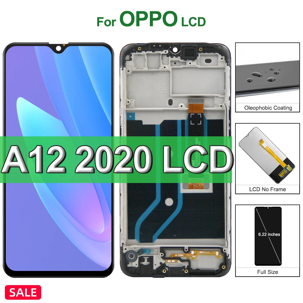 

6.22" Original For Oppo A12 CPH2083, CPH2077 Lcd Display Touch Screen Assembly Replacement For Oppo A12/A12s LCD, with frame