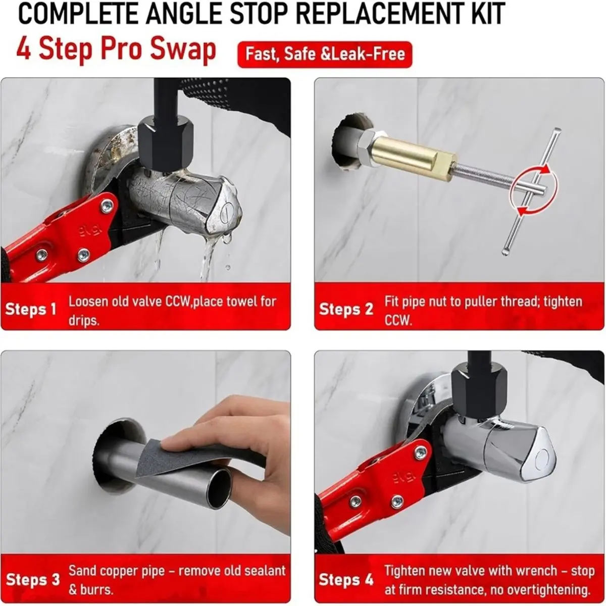 Angle Stop Wrench Kit, 1/2" Compression Sleeve Puller, Pro Plumber Wrench Plumbing Tool Kit with Protective Gloves