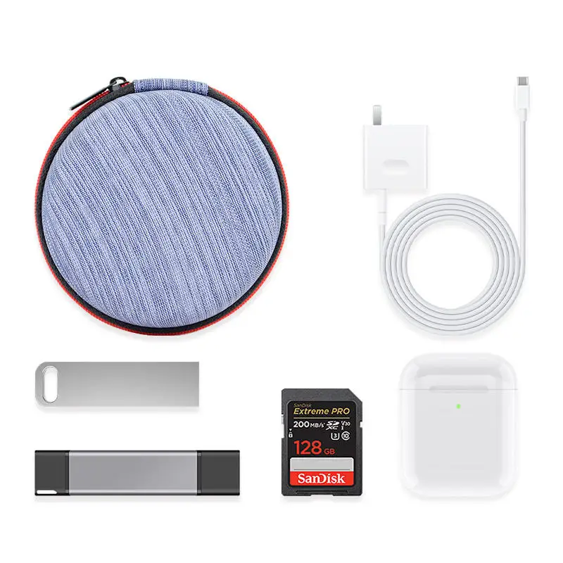 Saco de armazenamento portátil sem fio bluetooth fone de ouvido caso caixa eva circular carteira pacote cabo dados armazenamento redondo mini saco armazenamento