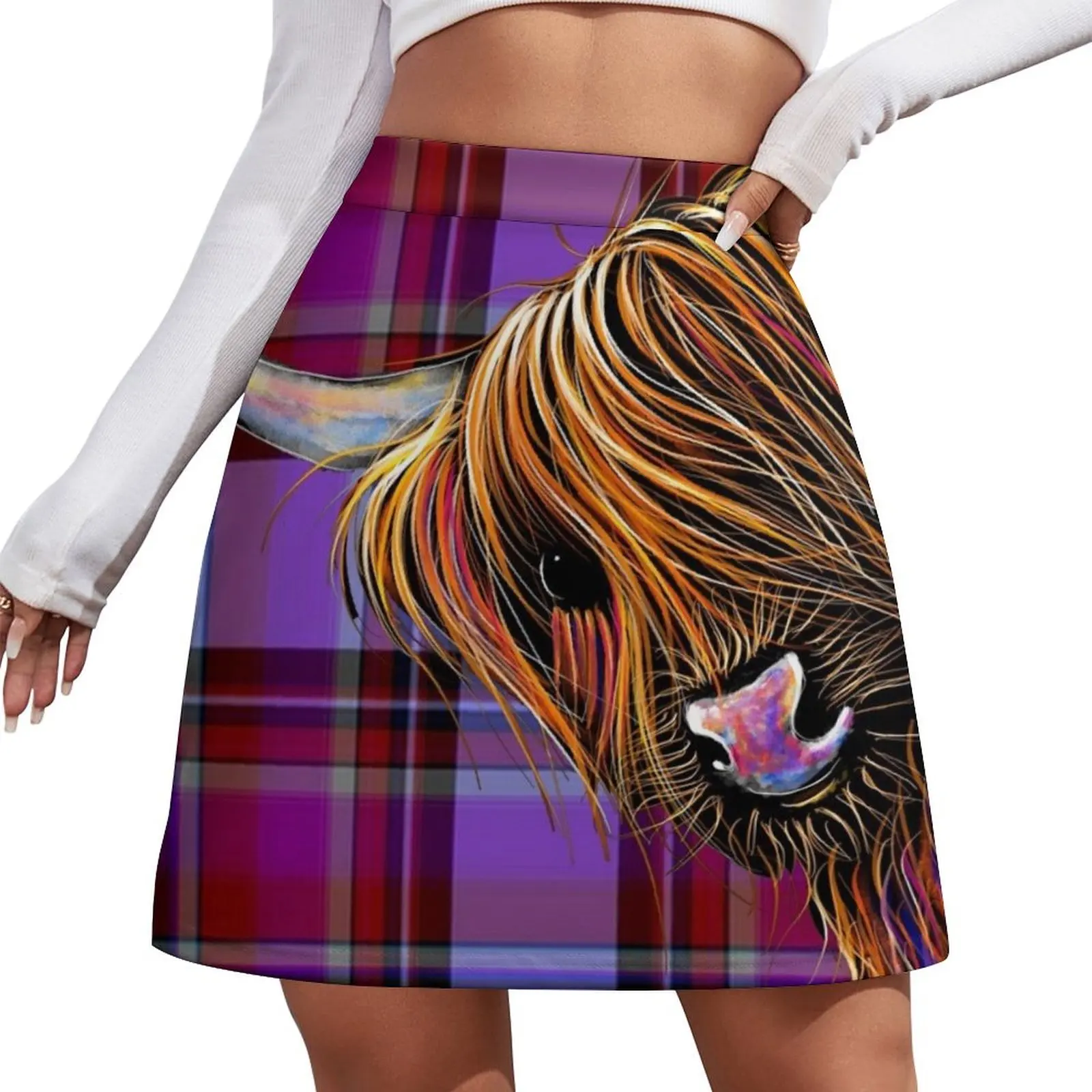 SCoTTiSH HiGHLaND CoW ' TaRTaN NooDLeS P ' by SHiRLeY MacARTHuR Mini Skirt shorts new in external clothes Mini Skirt