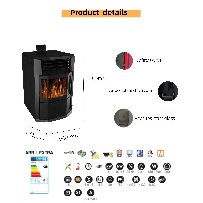 

ZZY,,Modern Quality Wood Pellet Stove Versatile Stylish Fireplace for Home Heating Villa-Friendly Freestanding Coal/Charcoal Out