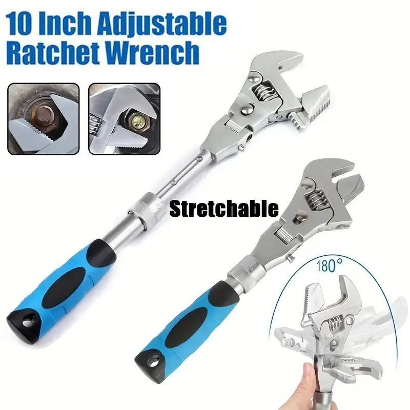 Ratchet Adjustable 10 Inch Wrench 5-In-1 Torque Wrench 180 Degree Folding Shaking Head Ratchet Wrench Household Repair Tools