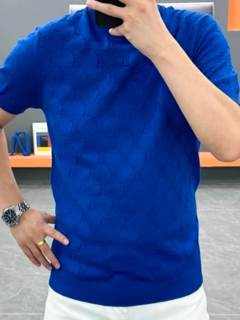 

Autumn New Men's Elastic Skin-friendly Knitted irt ort Sve Casual Comfortable Versatile High-ade Sli Trendy