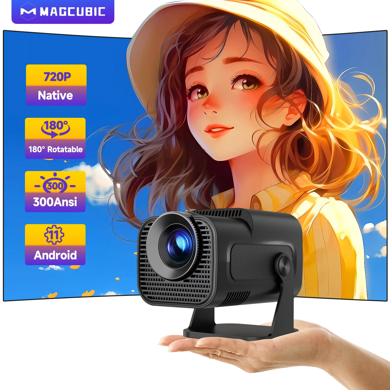 Magcubic HY320 Mini Newly Native 720P Android 11 4K Projector 300ANSI Wifi6 BT5.0 Cinema Outdoor Portable 180° Rotable Projector