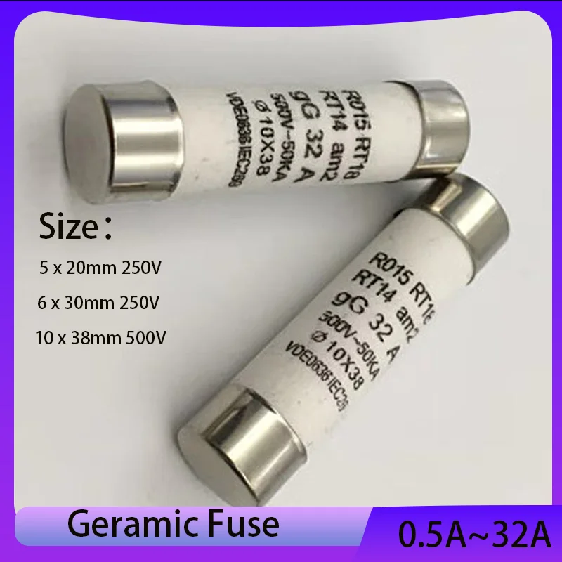 

Fusible Fuse 5x20mm 6x30mm 10x38mm Fast Blow Tube Fuses 250/500V 0.5 1 2 3 4 5 6 8 10 15 16 20 32A AMP Fuses 5/10Pcs