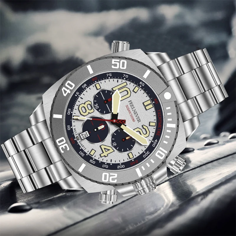 FeelNever Luxury Casual Sport Quartz Man Watch 316L Stainless Steel Sapphire Crystal Waterproof Automatic Movement Watches VK63 view 2