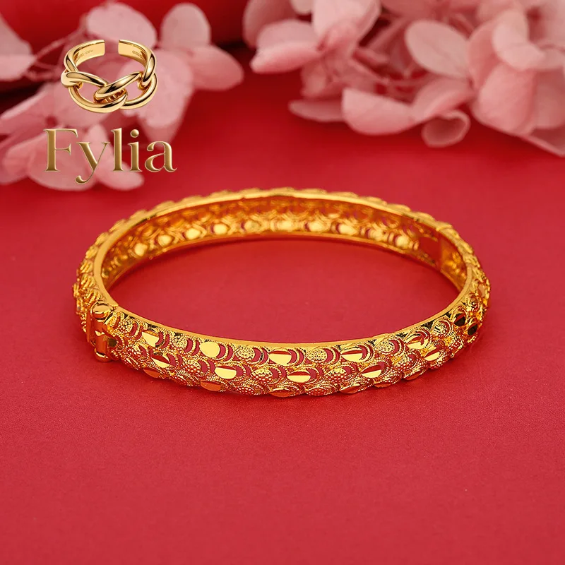 

Fylia Jewelry AU999Real Gold Wedding Hollow Dragon Scale Women's Bracelet Exquisite Vertical Style High-end24 Sense Snapping O