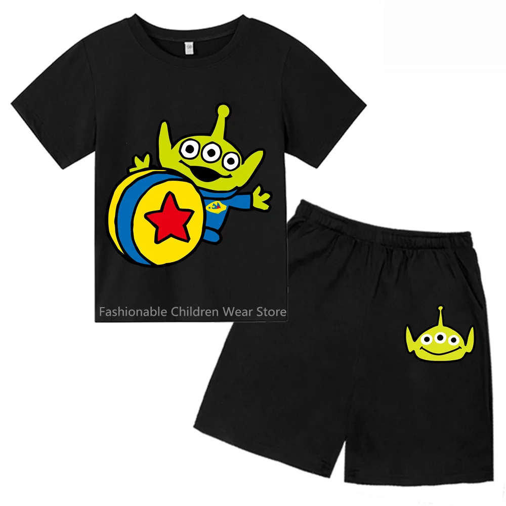 2024 New Print Short Sleeve Set - Toy Story Inspired - Mischievous Alien Cartoons - Unisex T-Shirt & Shorts For Kids 3-14