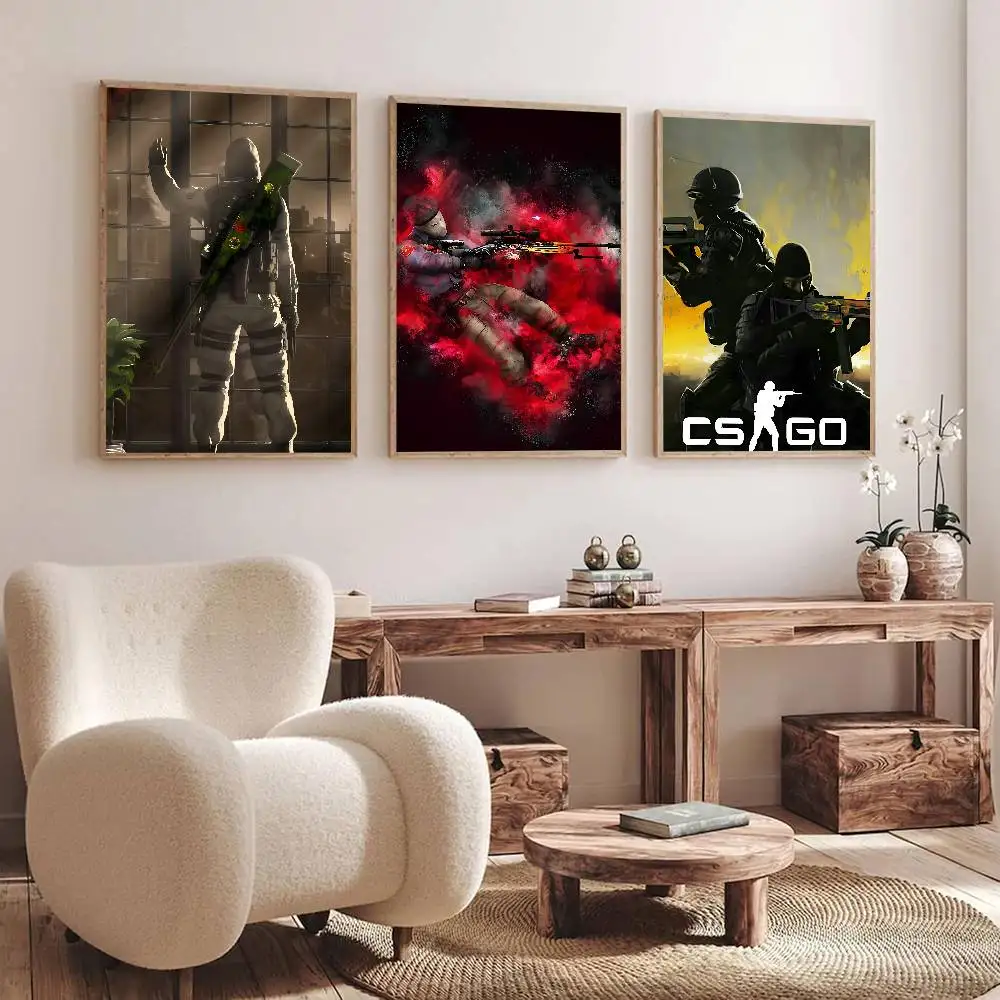 Hot Classic Game C-CSGO C-Counter-Strike Global Poster Self Adhesive Waterproof Ideal For Living Room Bedroom Bar Decoration